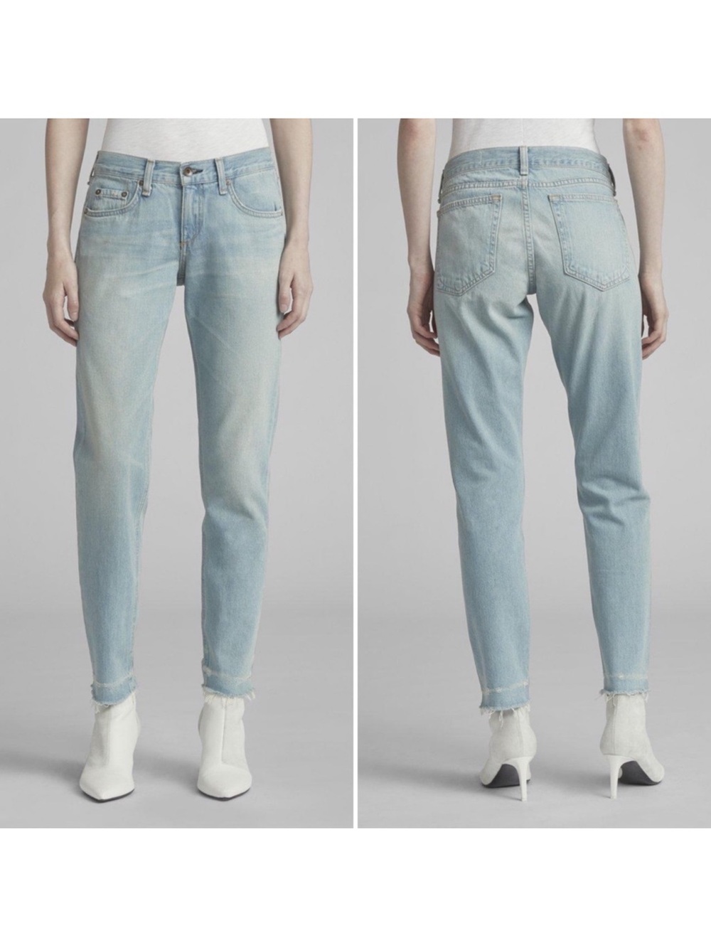 Rag & Bone Mid Rise Slim Boyfriend Jeans in Abingdon Wash Blue sz 29 Rigid Denim